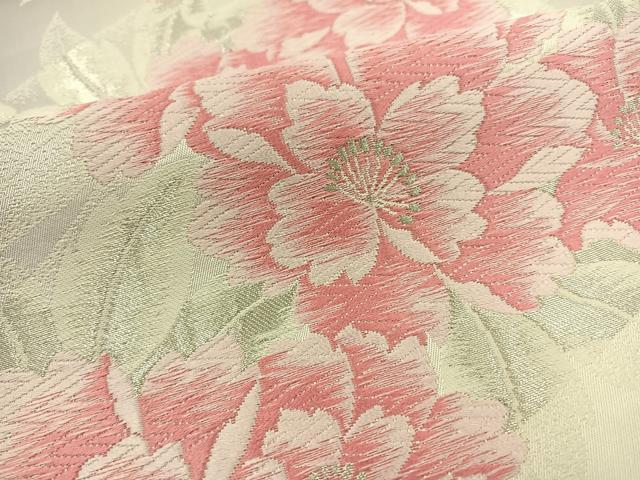 平和屋着物◎六通柄袋帯 唐織 草花文 銀糸 正絹 逸品 BAAT0477yt