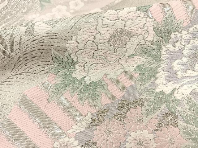 平和屋着物◎六通柄袋帯 唐織 九百錦 檜扇花鳥文 プラチナ二重箔 正絹 逸品 BAAT0486yt