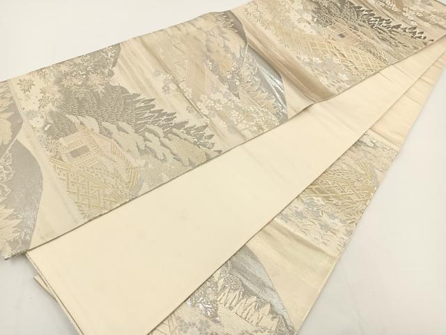 平和屋着物◎六通柄袋帯 風景文 プラチナ箔二重織 正絹 逸品 BAAT0510yt