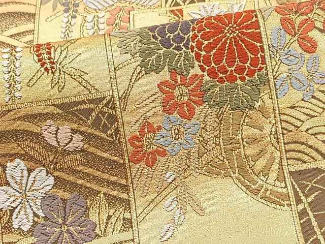 平和屋着物◎六通柄袋帯 唐織 金彩綴 蒔絵草華文 金糸 正絹 逸品 BAAT0515yt