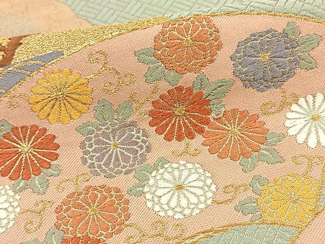 平和屋着物◎六通柄袋帯 唐織 地紙花文 金糸 正絹 逸品 BAAT0518yt