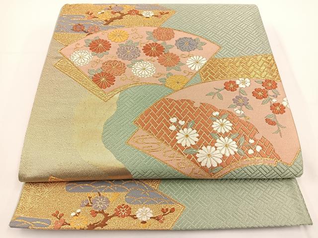 平和屋着物◎六通柄袋帯 唐織 地紙花文 金糸 正絹 逸品 BAAT0518yt