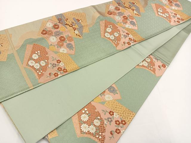 平和屋着物◎六通柄袋帯 唐織 地紙花文 金糸 正絹 逸品 BAAT0518yt