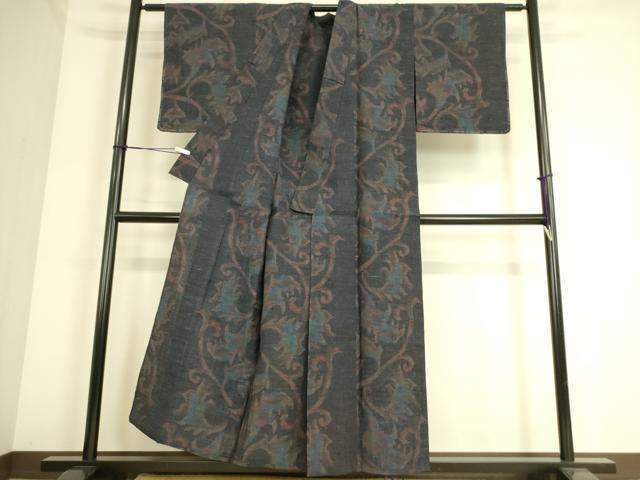 平和屋着物▽上質な紬 単衣 更紗花唐草文 正絹 逸品 未使用 DAAS0333az