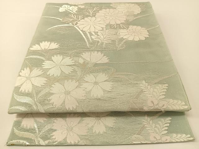 平和屋着物*夏物 六通柄袋帯 秋草文 銀糸 正絹 逸品 BAAT0676yc