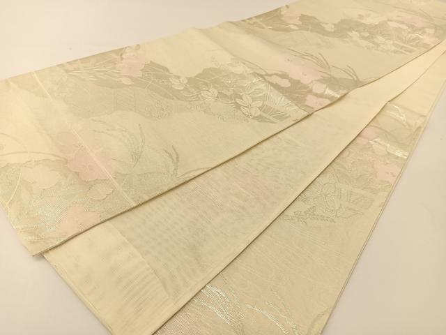 平和屋着物*夏物 六通柄袋帯 渡橋秋草文 銀糸 正絹 逸品 BAAT0699yc