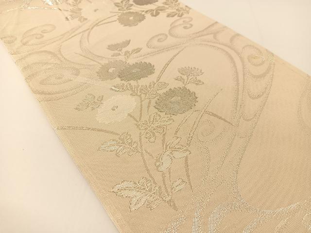 平和屋着物*夏物 六通柄袋帯 流水菊花文 銀糸 正絹 逸品 BAAT0709yc