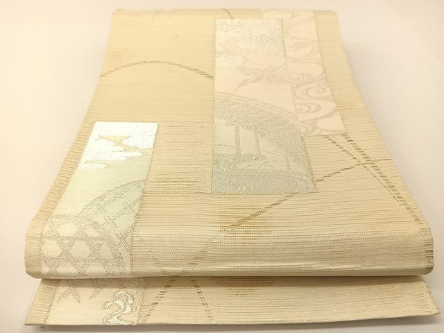 平和屋着物*夏物 六通柄袋帯 熨斗飛鶴風景文 金銀糸 正絹 逸品 BAAT0754yc