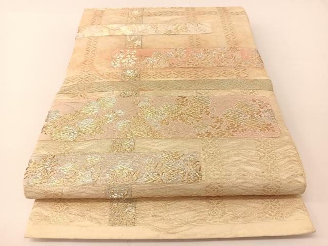 平和屋着物*夏物 六通柄袋帯 横段花文 金銀糸 正絹 逸品 BAAT0758yc