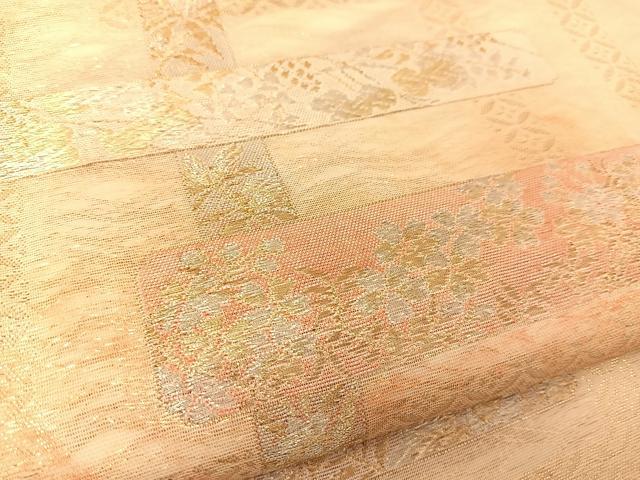 平和屋着物*夏物 六通柄袋帯 横段花文 金銀糸 正絹 逸品 BAAT0758yc