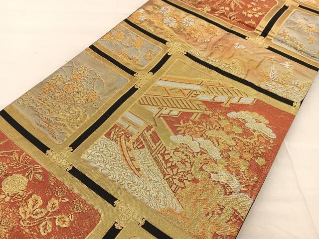 平和屋着物◎六通柄袋帯 天井風景文 黒地 金銀糸 正絹 逸品 BAAT2029ph