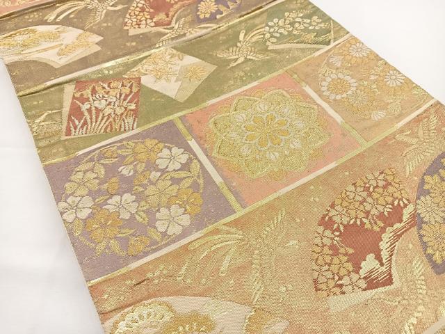 平和屋着物◎六通柄袋帯 地紙花鳥文 金糸 正絹 逸品 BAAT2631ea