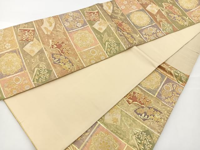 平和屋着物◎六通柄袋帯 地紙花鳥文 金糸 正絹 逸品 BAAT2631ea