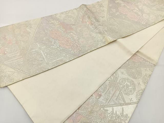 平和屋着物◎六通柄袋帯 唐織 鳳凰花文 銀糸 正絹 逸品 BAAT2652ea