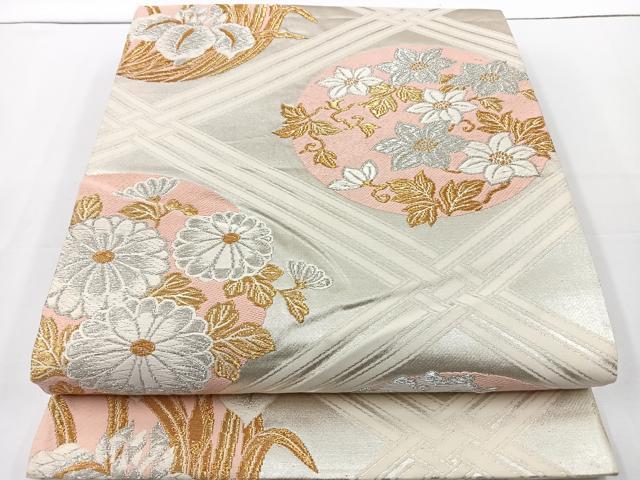 平和屋着物◎六通柄袋帯 唐織 花丸文 金銀糸 正絹 逸品 BAAT2696ea