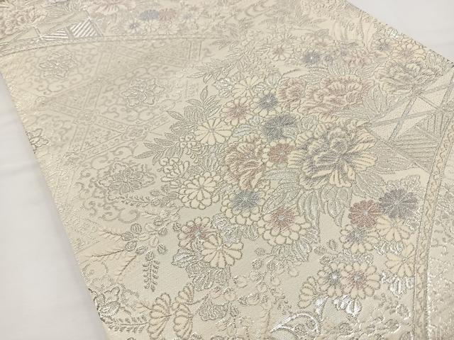 平和屋着物◎六通柄袋帯 唐織 青海花絵巻文 銀糸 正絹 逸品 BAAT2701ea