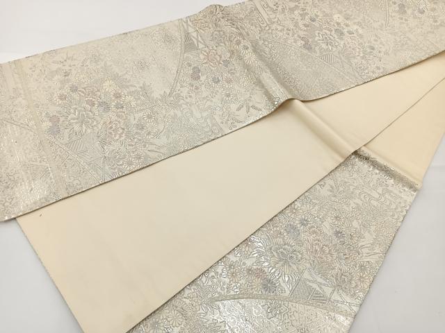 平和屋着物◎六通柄袋帯 唐織 青海花絵巻文 銀糸 正絹 逸品 BAAT2701ea