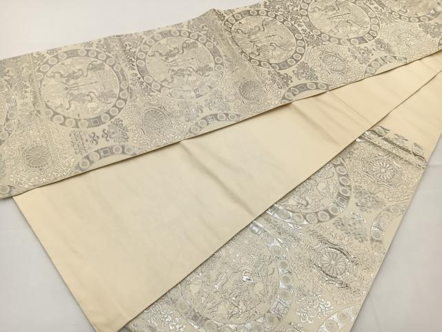 平和屋着物◎六通柄袋帯 狩猟丸文 銀糸 正絹 逸品 BAAT2715ea