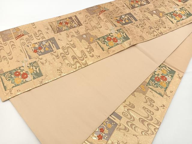 平和屋着物◎六通柄袋帯 唐織 流水短冊花文 金銀糸 正絹 逸品 BAAT2709ea