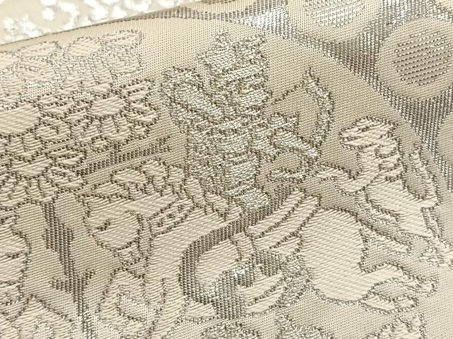 平和屋着物◎六通柄袋帯 狩猟丸文 銀糸 正絹 逸品 BAAT2715ea