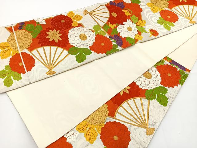 平和屋着物◎六通柄袋帯 唐織 扇面花文 金糸 正絹 逸品 BAAT2730ea