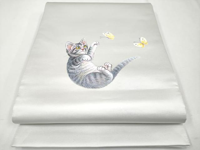 平和屋本店●極上 太鼓柄袋帯 手描き 猫 蝶 引箔 逸品 CYAA2388s5