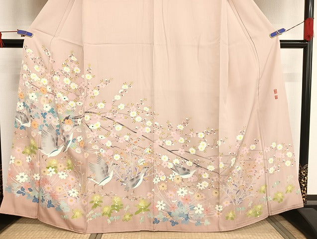 平和屋着物●本加賀友禅作家 百貫華峰 色留袖 花鳥文 暈し染め 正絹 逸品 AAAU4210np