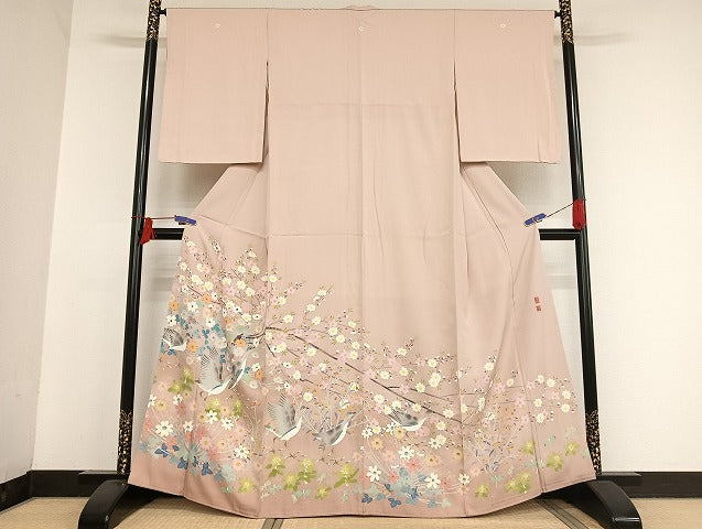 平和屋着物●本加賀友禅作家 百貫華峰 色留袖 花鳥文 暈し染め 正絹 逸品 AAAU4210np