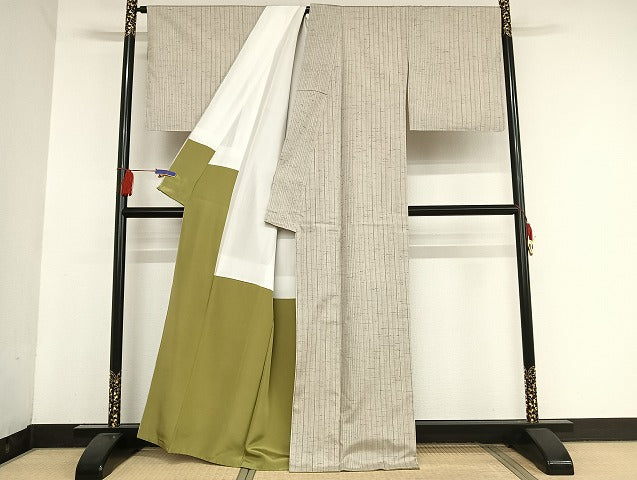 平和屋着物●ぜんまい紬 縞 正絹 逸品 未使用 AAAU4211np