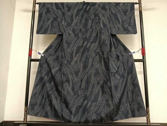平和屋着物●結城紬 80亀甲 雪輪短冊文 正絹 逸品 AAAU4227np