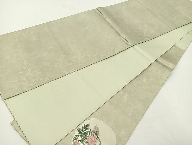 平和屋着物◎太鼓柄袋帯 花鳥丸文 銀糸 引箔 正絹 逸品 BAAT0597yt