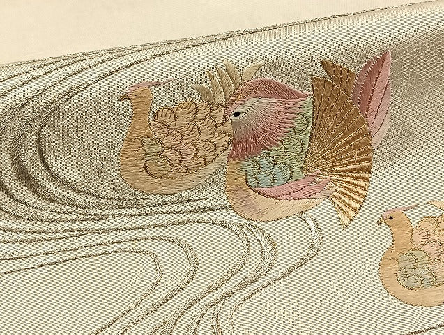 平和屋着物◎太鼓柄袋帯 総刺繍 流水鴛鴦文 金銀糸 引箔 鈴乃屋扱い 正絹 逸品 BAAT0598yt