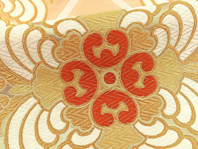 平和屋着物◎六通柄袋帯 唐織 籠目花文 金糸 正絹 逸品 BAAT0600yt