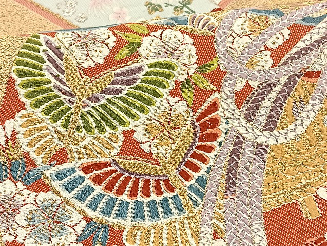 平和屋着物◎六通柄袋帯 唐織 御殿鼓 金糸 正絹 逸品 BAAT5509yt
