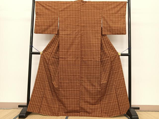 平和屋着物●上質な紬 格子柄 正絹 逸品 BAAT0796yc
