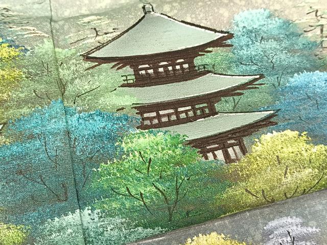 平和屋着物●訪問着 白山紬 作家物 手描き 朝露山景 暈し染め さが美扱い 反端付き 正絹 逸品 未使用 BAAT0799yc