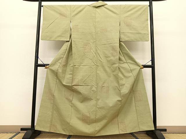 平和屋着物●結城紬 100亀甲 色紙草木文 正絹 逸品 BAAT0850yc