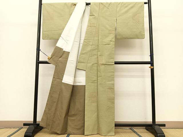 平和屋着物●結城紬 100亀甲 色紙草木文 正絹 逸品 BAAT0850yc