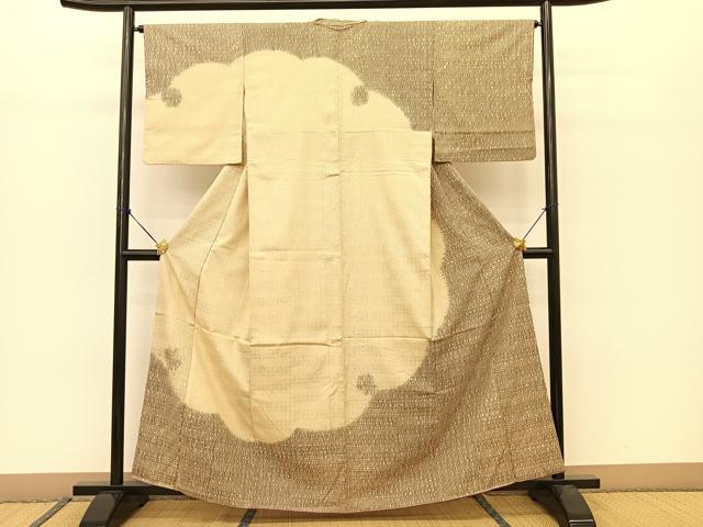 平和屋着物●訪問着 紬地 花織 雪輪丸文 金彩 正絹 逸品 BAAT0869yc
