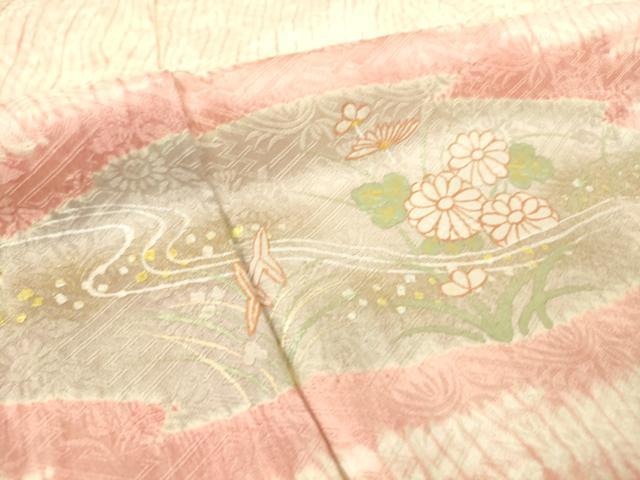 平和屋着物▽訪問着 単衣 杢目絞り 流水花文 金銀彩 正絹 逸品 DAAS0541az