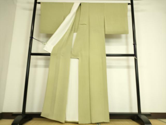 平和屋着物▽加賀友禅の巨匠 初代 由水十久監修 色無地 単衣 若菜色 鬼しぼ縮緬 正絹 逸品 DAAS0535az