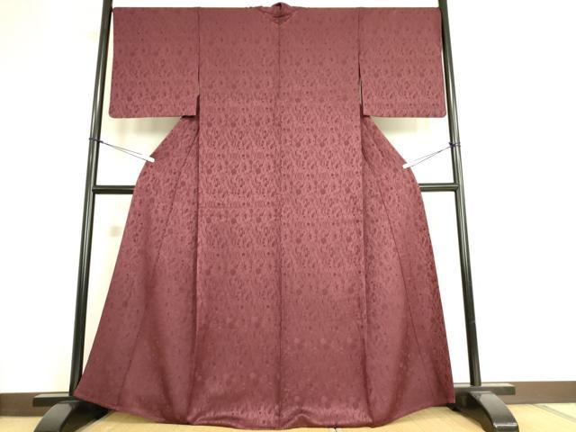 平和屋着物▽上質な色無地 単衣 立涌洋花地紋 葡萄色 正絹 逸品 DAAS0538az