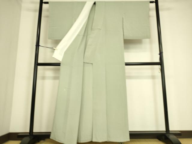 平和屋着物▽加賀友禅の巨匠 初代 由水十久監修 色無地 単衣 柳鼠色 鬼しぼ縮緬 正絹 逸品 DAAS0469az