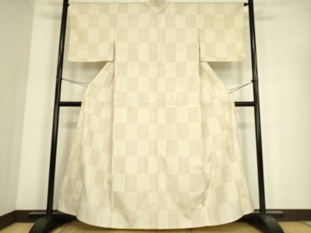 平和屋着物▽上質な紬 単衣 市松文 正絹 逸品 DAAS0480az