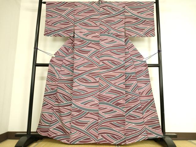 平和屋着物▽上質な小紋 単衣 幾何学文 正絹 逸品 DAAS0495az