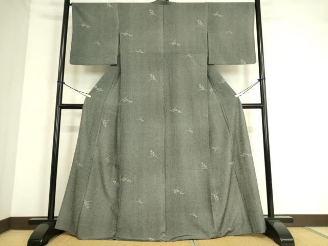 平和屋着物▽小紋 単衣 舞花文 黒地 洗える着物 DAAS0498az