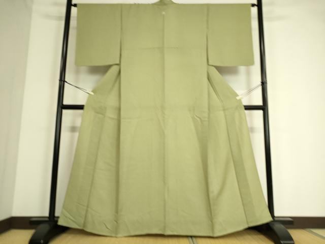 平和屋着物▽上質な色無地 単衣 紋意匠 若葉色 正絹 逸品 DAAS0525az