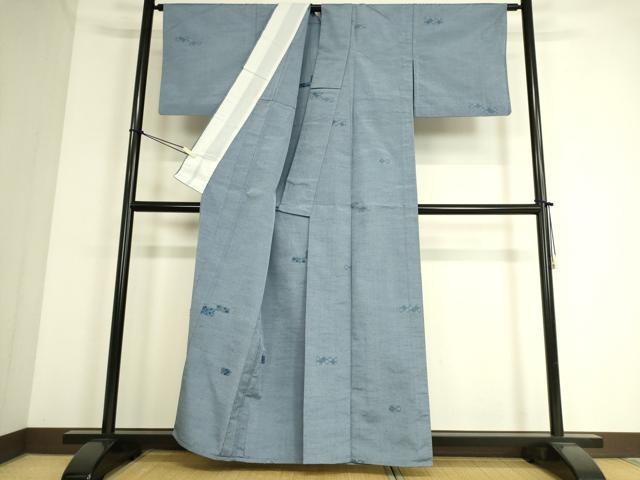 平和屋着物▽上質な紬 単衣 菱花文 反端付き 正絹 逸品 DAAS0526az