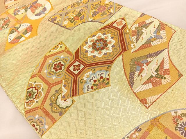 平和屋着物◎六通柄袋帯 地紙花蝶文 金糸 正絹 逸品 BAAT7034ph