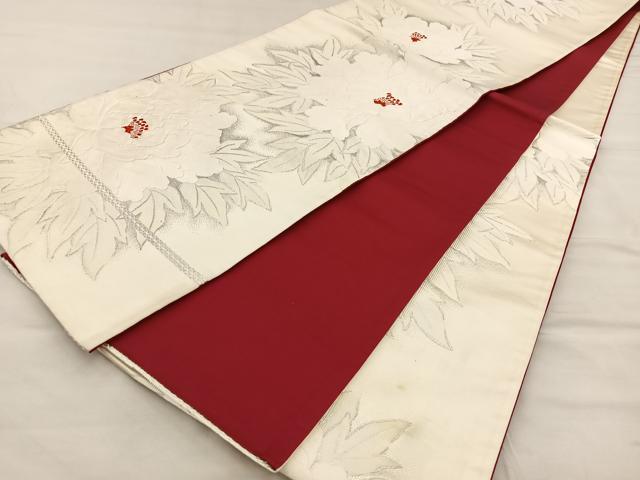 平和屋着物◎六通柄袋帯 唐織 草花文 銀糸 正絹 逸品 BAAT7049ph
